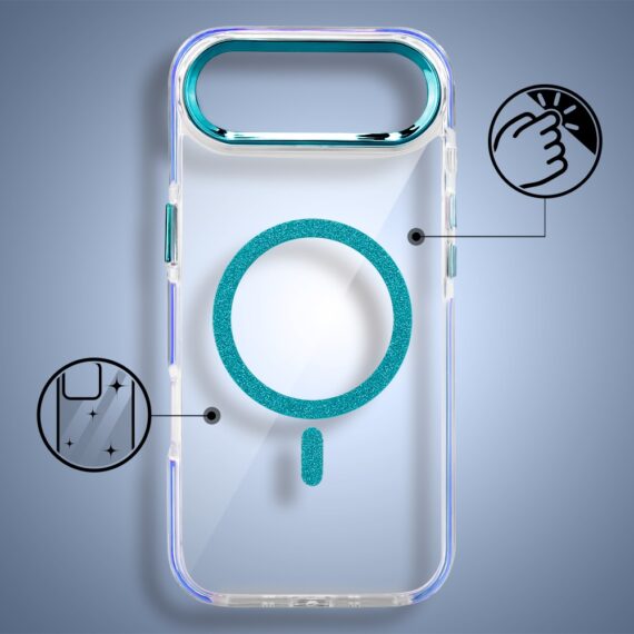 Etui do iPhone Air Glitter Shine, przeźroczyste, brokatowe z MagSafe, niebieskie (7)