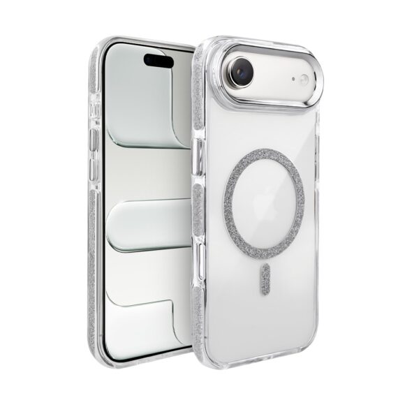 Etui do iPhone Air Glitter Shine, przeźroczyste, brokatowe z MagSafe, srebrne (1)