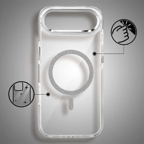 Etui do iPhone Air Glitter Shine, przeźroczyste, brokatowe z MagSafe, srebrne (3)