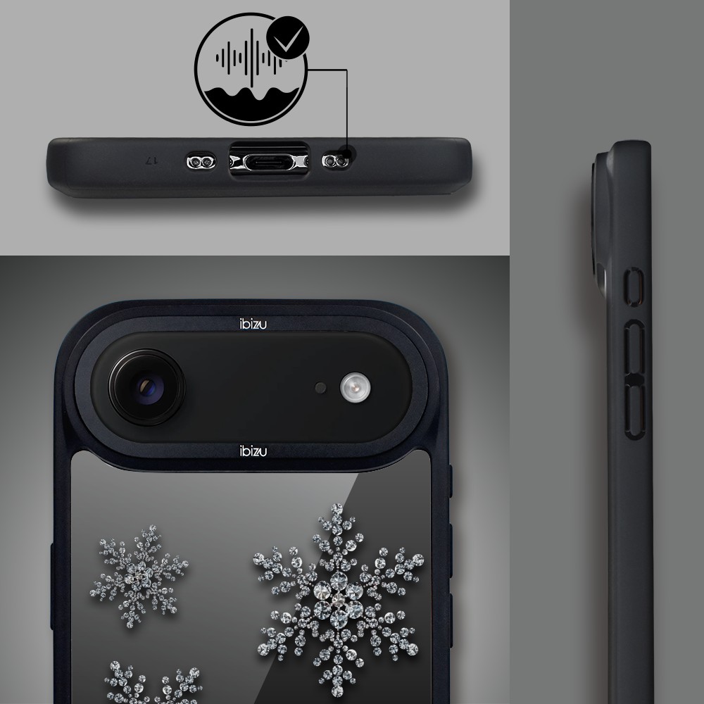 Etui do iPhone Air IBIZU DropGuard Matt z MagSafe, Zimowa magia, Płatki śniegu na czarnym lustrze AIR_DM-1