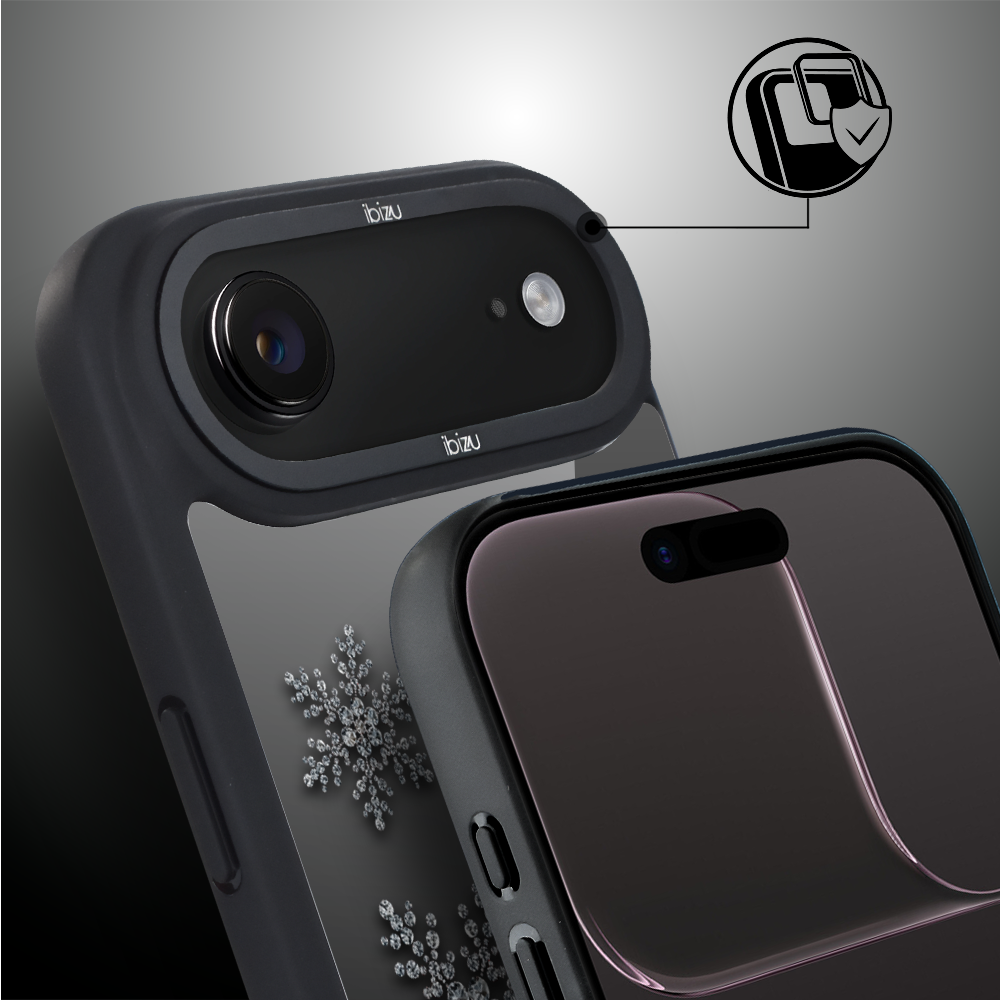 Etui do iPhone Air IBIZU DropGuard Matt z MagSafe, Zimowa magia, Płatki śniegu na czarnym lustrze AIR_DM-2