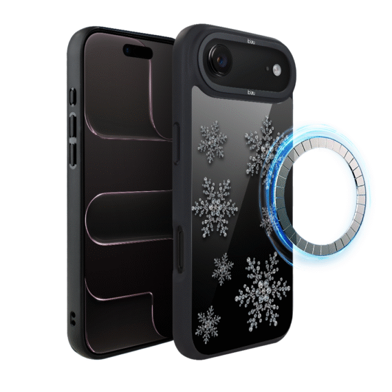 Etui do iPhone Air IBIZU DropGuard Matt z MagSafe, Zimowa magia, Płatki śniegu na czarnym lustrze AIR_DM-6