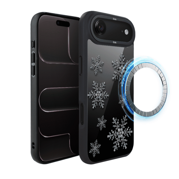 Etui do iPhone Air IBIZU DropGuard Matt z MagSafe, Zimowa magia, Płatki śniegu na czarnym lustrze