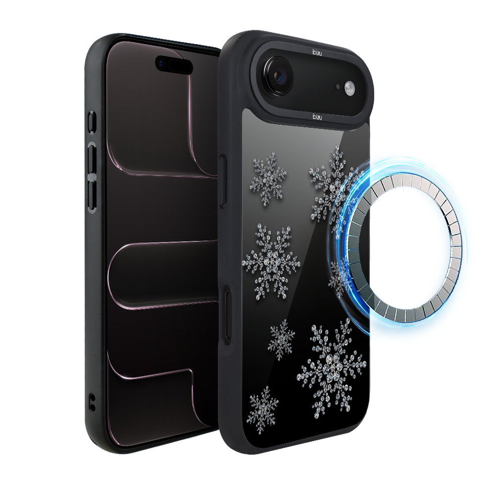 Etui do iPhone Air IBIZU DropGuard Matt z MagSafe, Zimowa magia, Płatki śniegu na czarnym lustrze