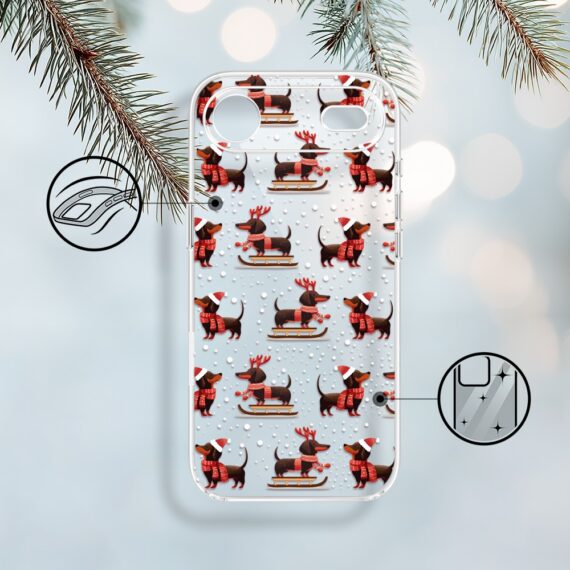 Etui do iPhone Air, Przytulne święta, Jamniki na saniach, przeźroczyste 17Air-1