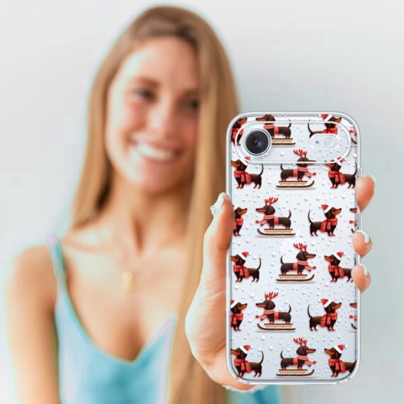 Etui do iPhone Air, Przytulne święta, Jamniki na saniach, przeźroczyste 17Air-4