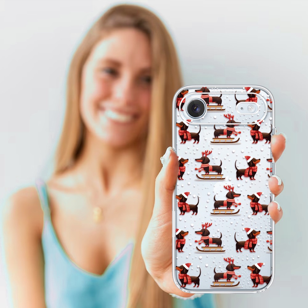 Etui do iPhone Air, Przytulne święta, Jamniki na saniach, przeźroczyste 17Air-4