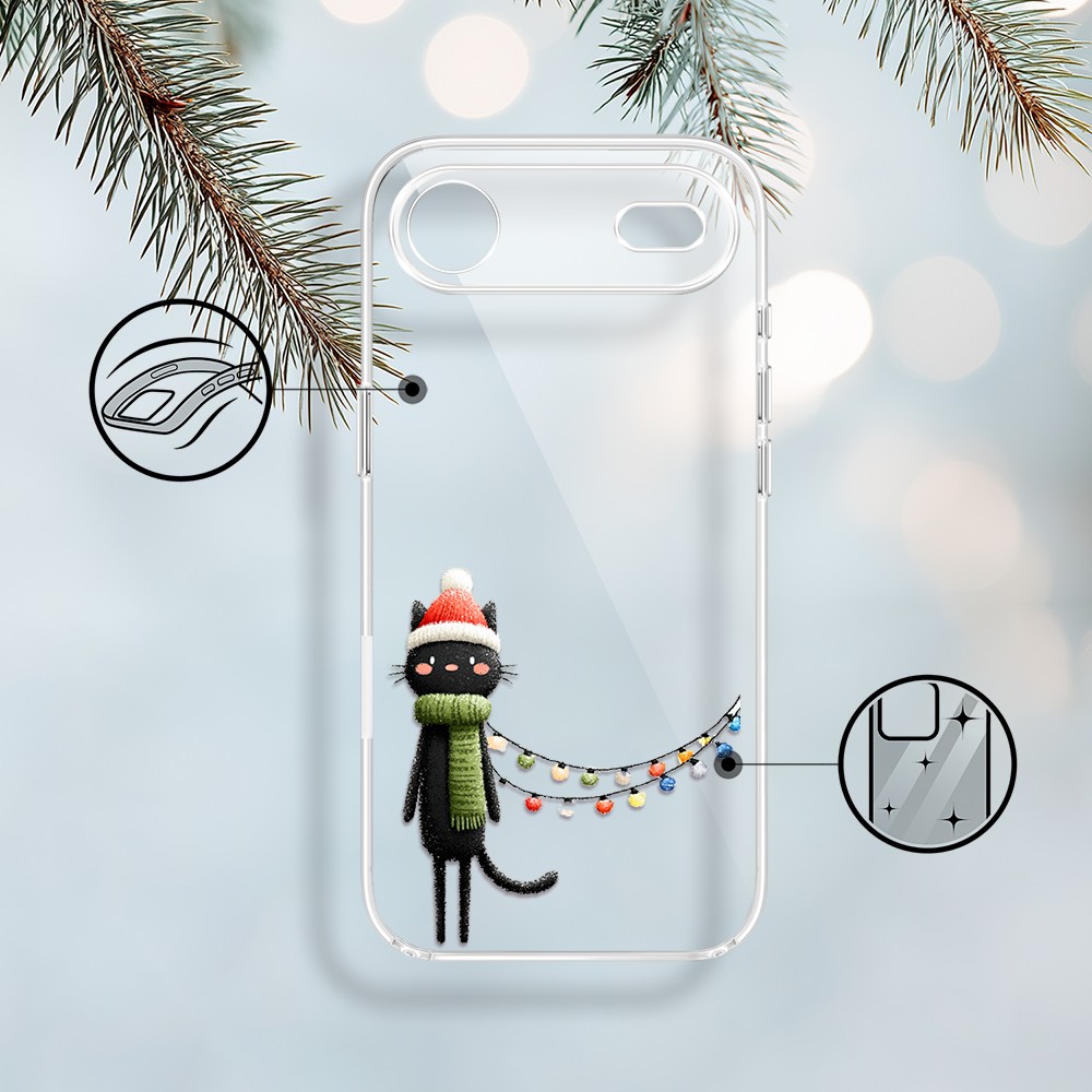 Etui do iPhone Air, Przytulne święta, Kot przebrany za elfa, przeźroczyste 17Air-1