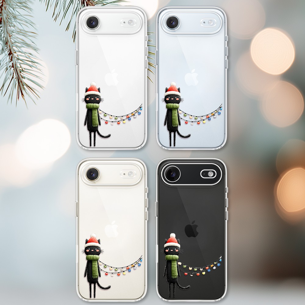 Etui do iPhone Air, Przytulne święta, Kot przebrany za elfa, przeźroczyste 17Air-2