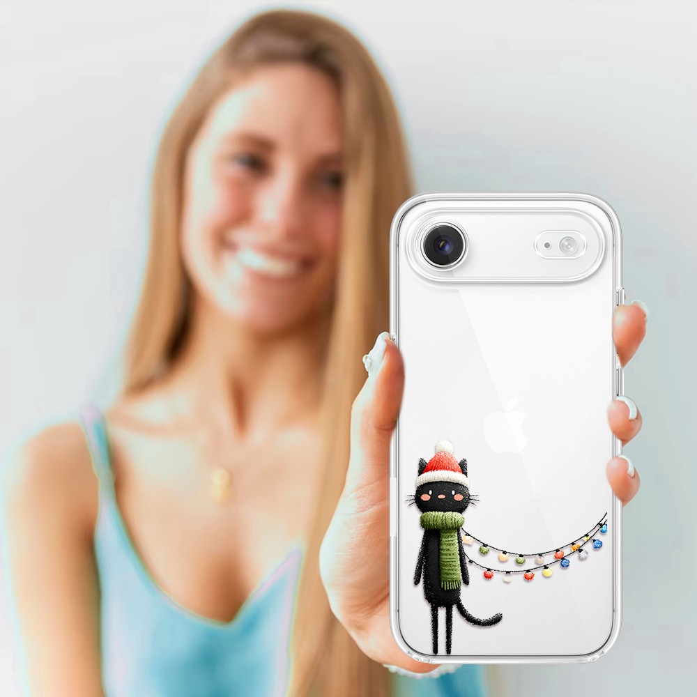 Etui do iPhone Air, Przytulne święta, Kot przebrany za elfa, przeźroczyste 17Air-4