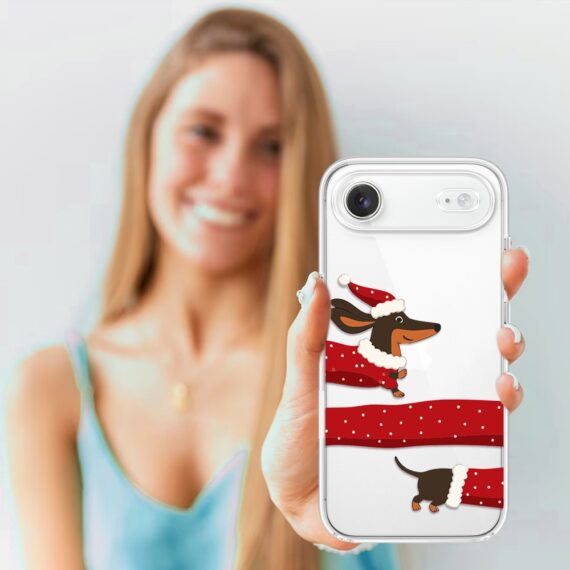 Etui do iPhone Air, Przytulne święta, Świąteczny jamnik, przeźroczyste 17Air-4