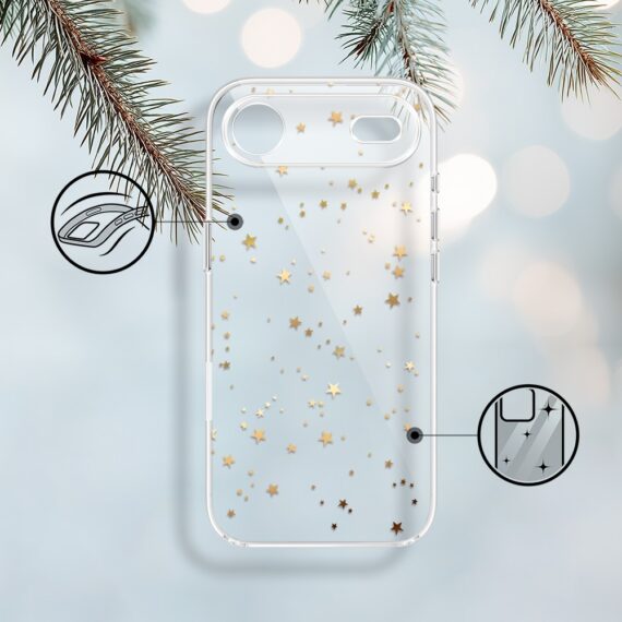 Etui do iPhone Air, Zimowa Magia, Złote gwiazdki, przeźroczyste 17Air-1