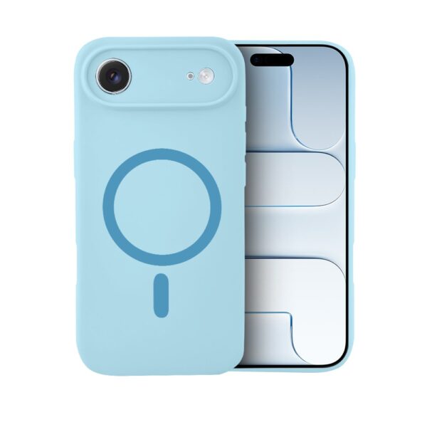 Etui do iPhone Air, silikonowe z MagSafe, mikrofibra soft touch z osłoną na aparat, jasny niebieski