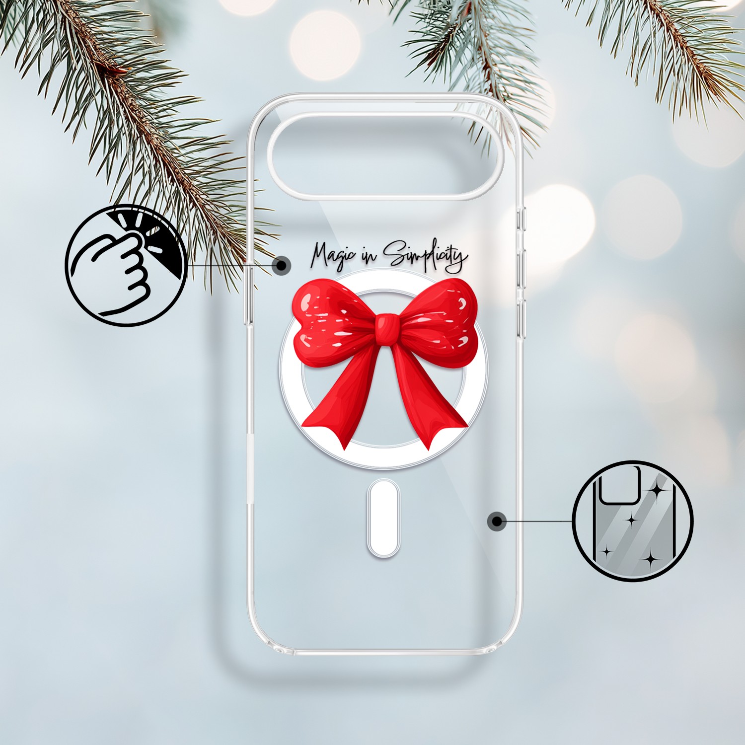 Etui do iPhone Air z MagSafe, Przytulne święta, Czerwona kokarda, przeźroczyste1