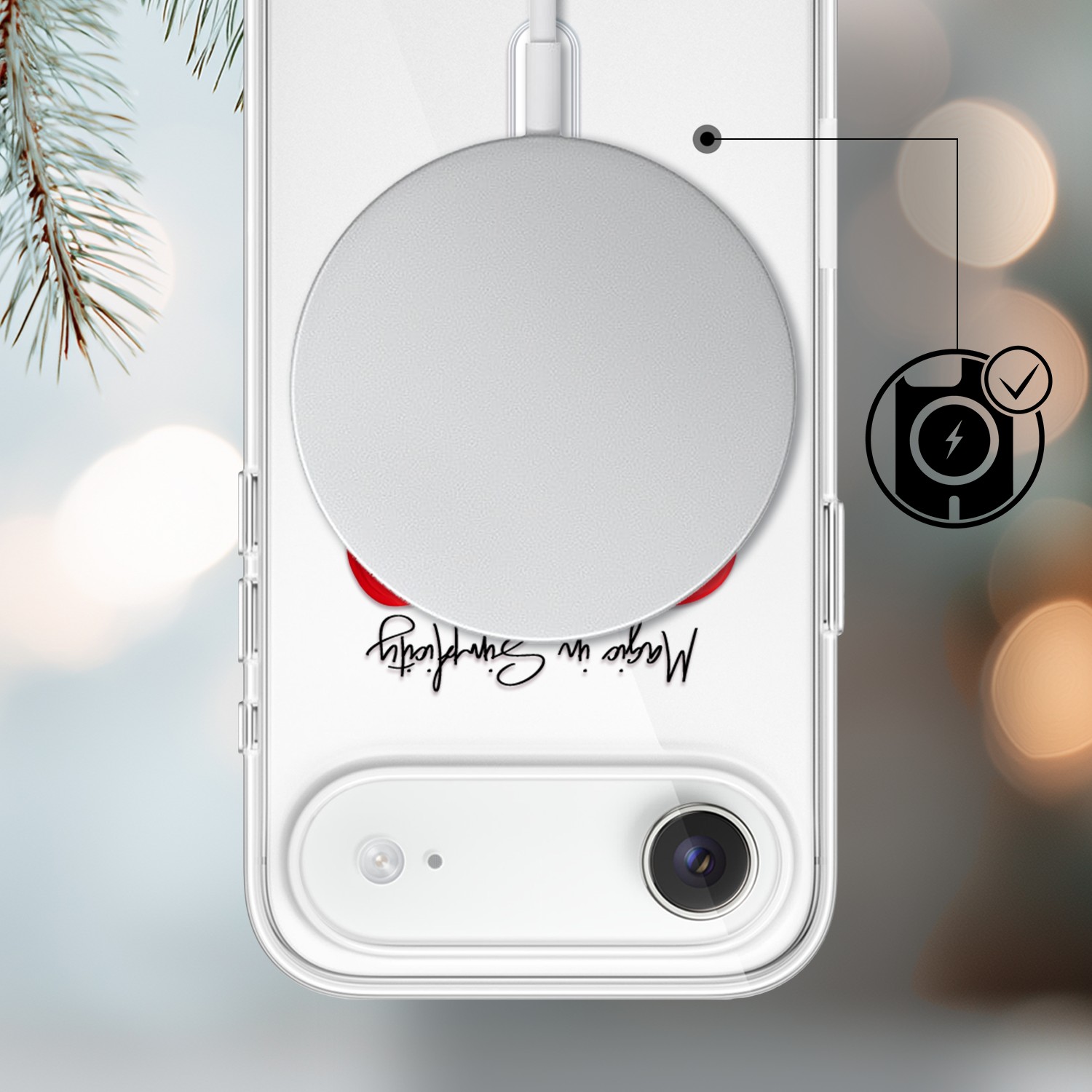 Etui do iPhone Air z MagSafe, Przytulne święta, Czerwona kokarda, przeźroczyste3