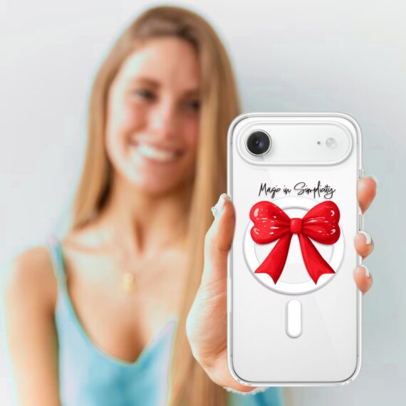 Etui do iPhone Air z MagSafe, Przytulne święta, Czerwona kokarda, przeźroczyste4