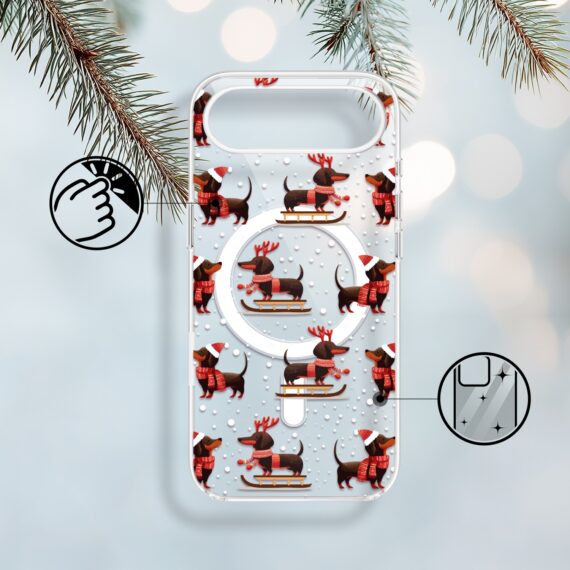 Etui do iPhone Air z MagSafe, Przytulne święta, Jamniki na saniach, przeźroczyste1