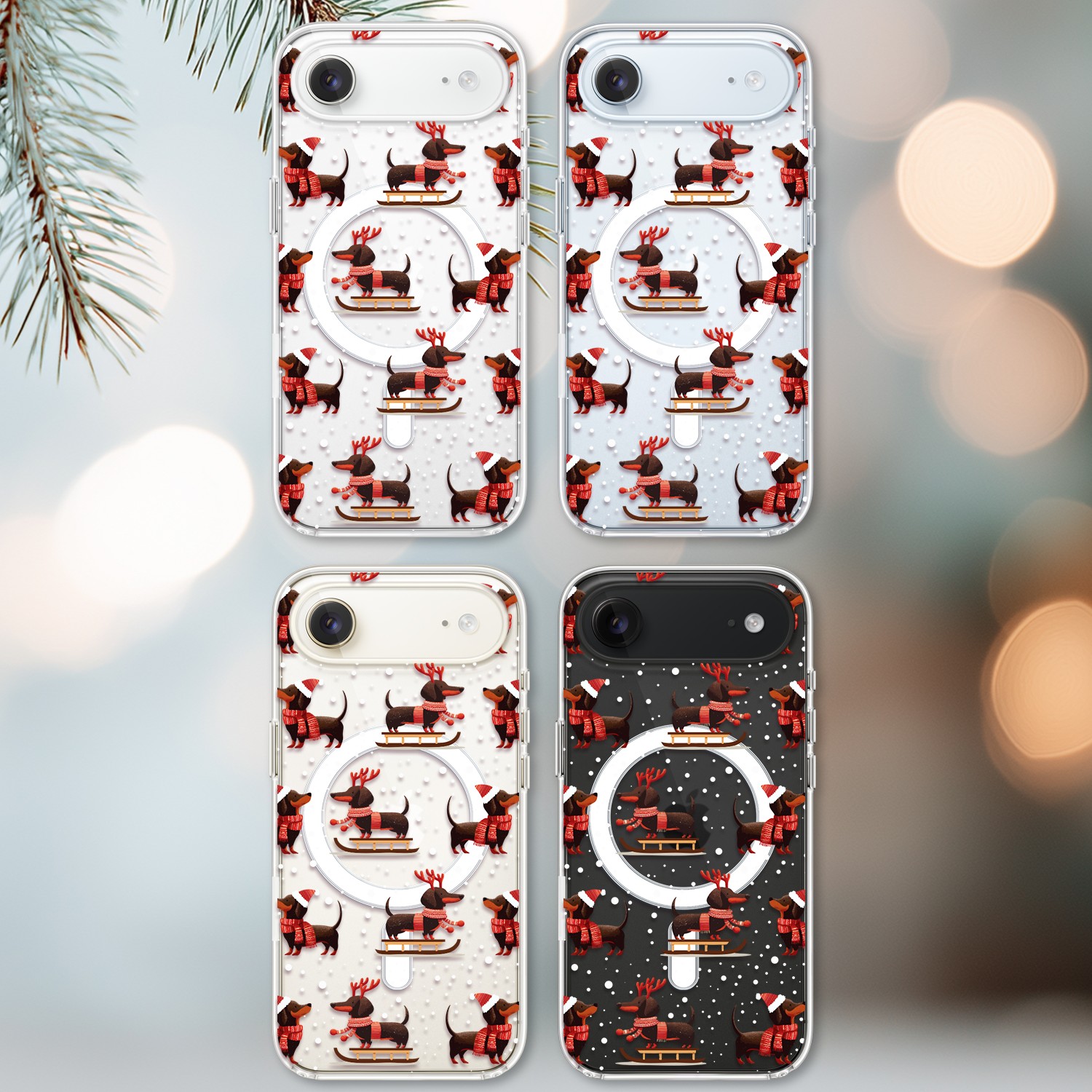 Etui do iPhone Air z MagSafe, Przytulne święta, Jamniki na saniach, przeźroczyste2