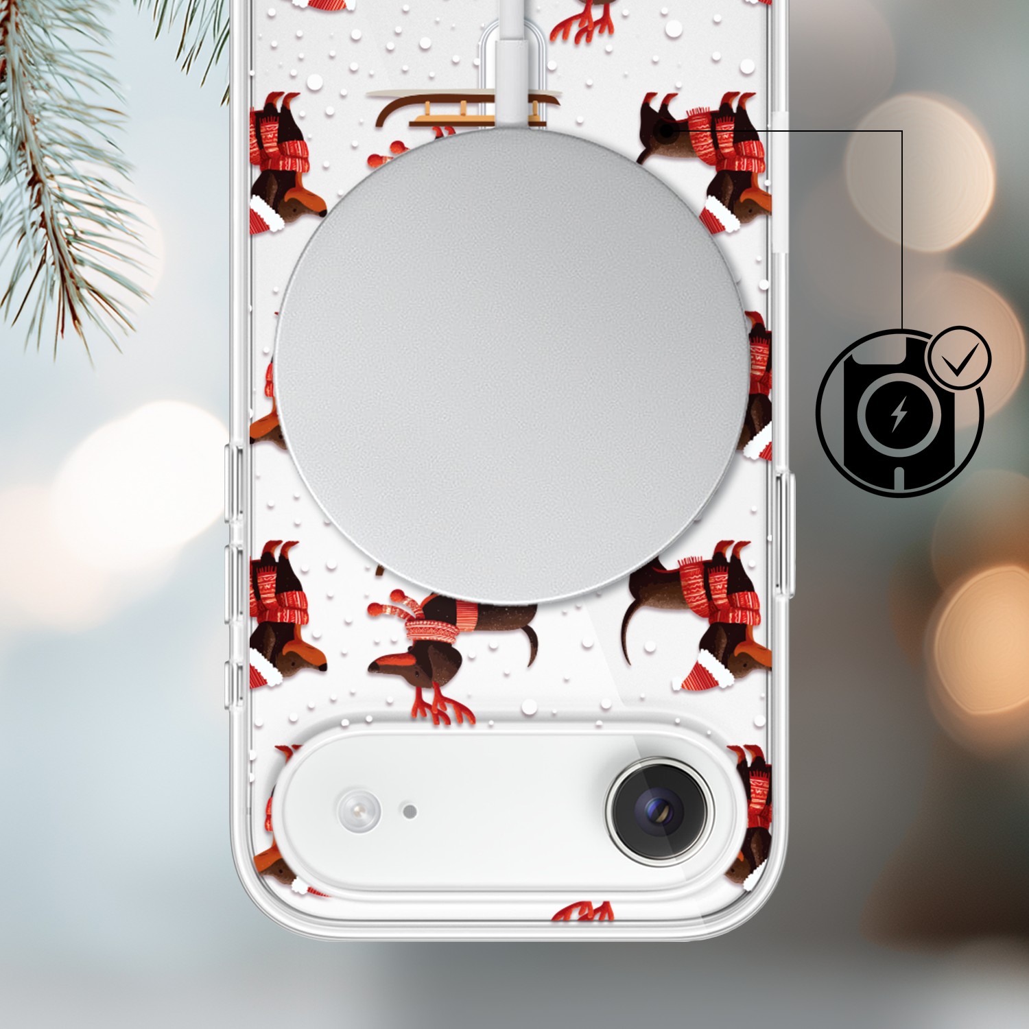 Etui do iPhone Air z MagSafe, Przytulne święta, Jamniki na saniach, przeźroczyste3