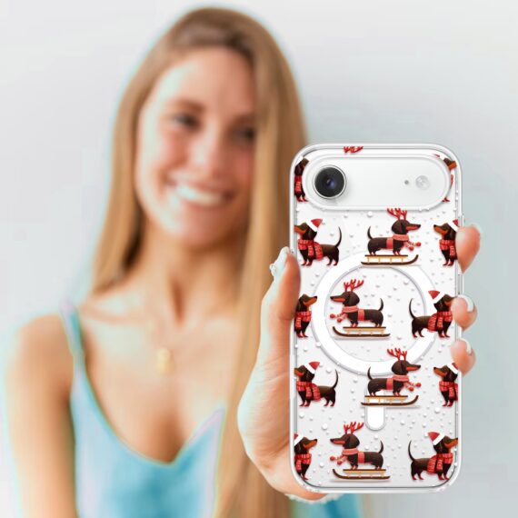 Etui do iPhone Air z MagSafe, Przytulne święta, Jamniki na saniach, przeźroczyste4