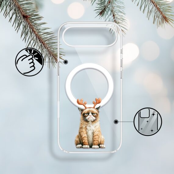 Etui do iPhone Air z MagSafe, Przytulne święta, Kot który nie chciał być reniferem, przeźroczyste1