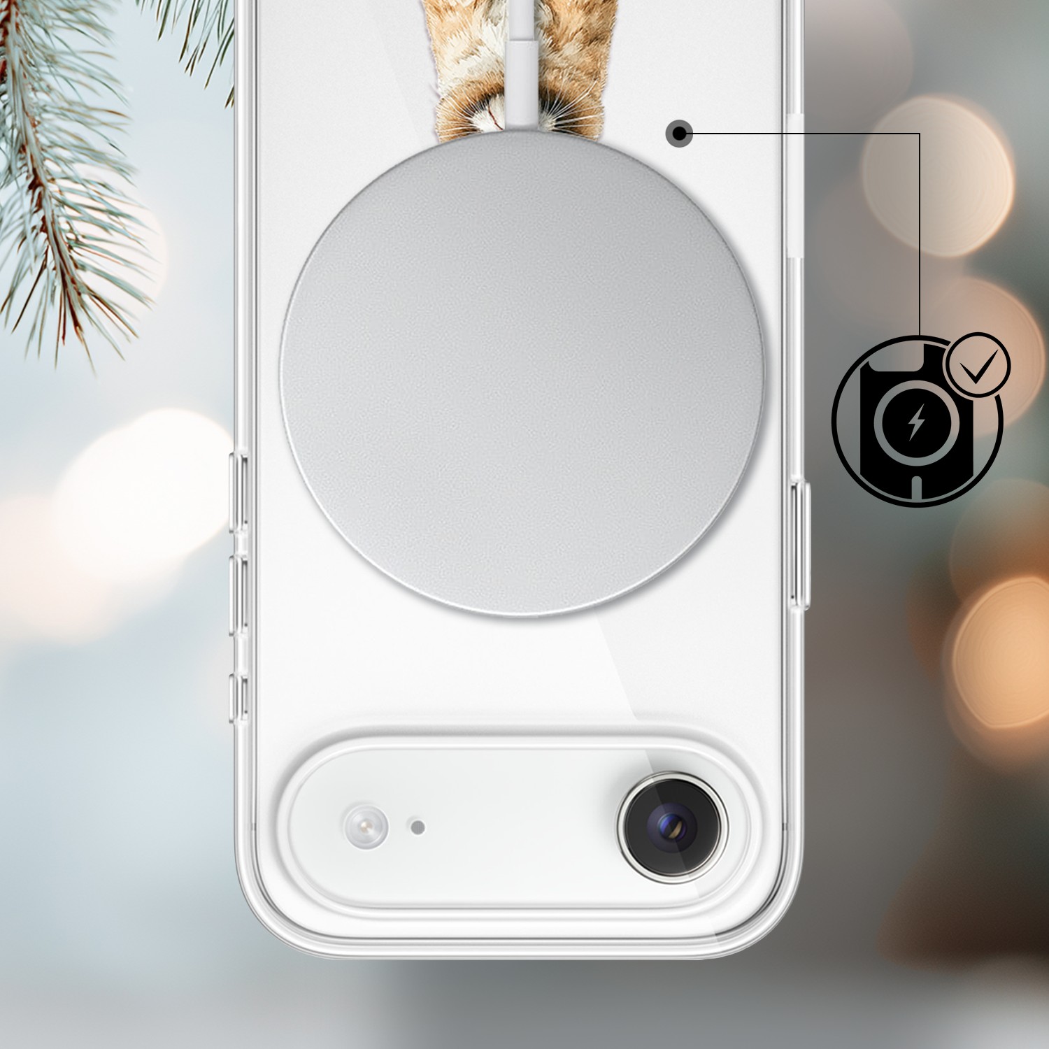 Etui do iPhone Air z MagSafe, Przytulne święta, Kot który nie chciał być reniferem, przeźroczyste3