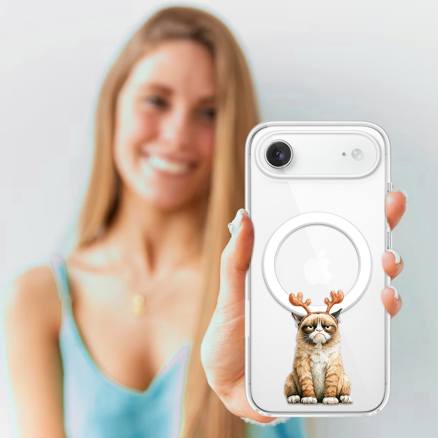 Etui do iPhone Air z MagSafe, Przytulne święta, Kot który nie chciał być reniferem, przeźroczyste4