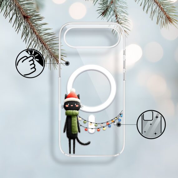 Etui do iPhone Air z MagSafe, Przytulne święta, Kot przebrany za elfa, przeźroczyste1