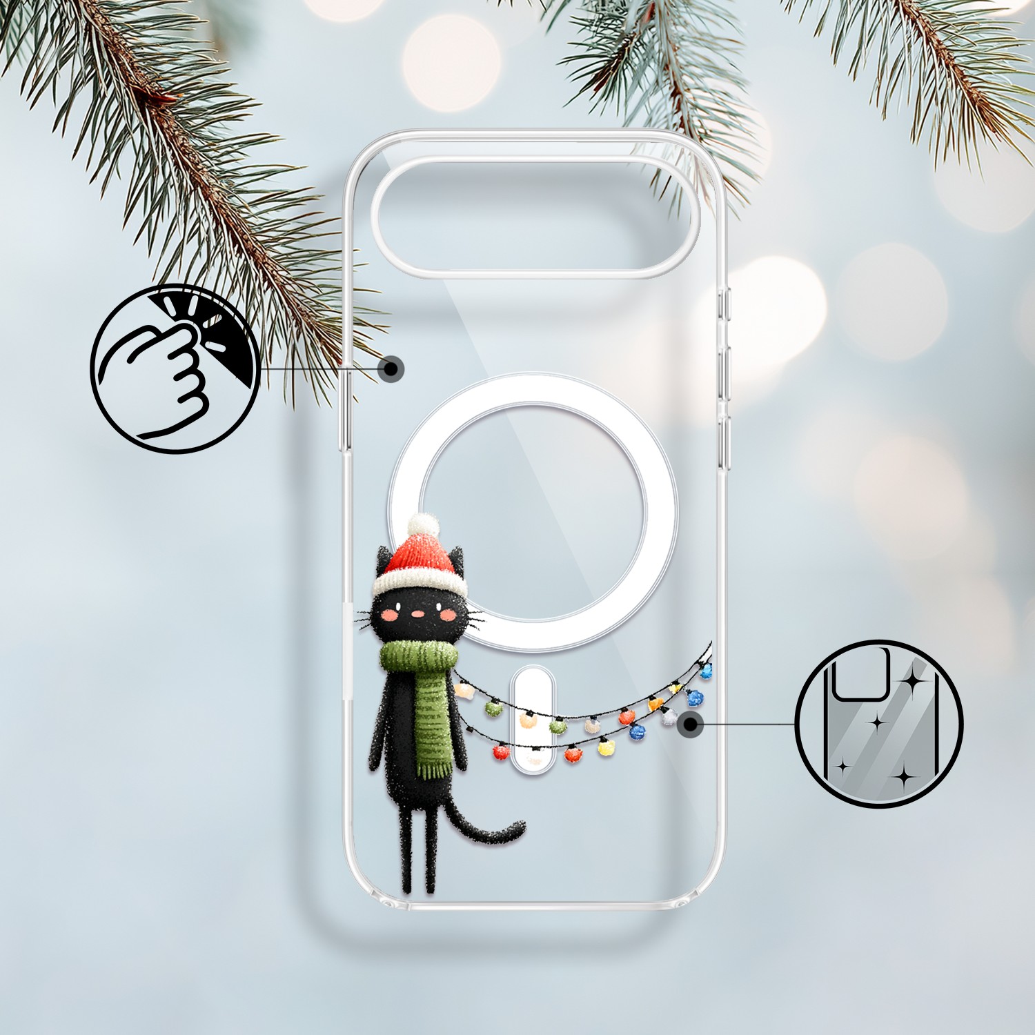 Etui do iPhone Air z MagSafe, Przytulne święta, Kot przebrany za elfa, przeźroczyste1