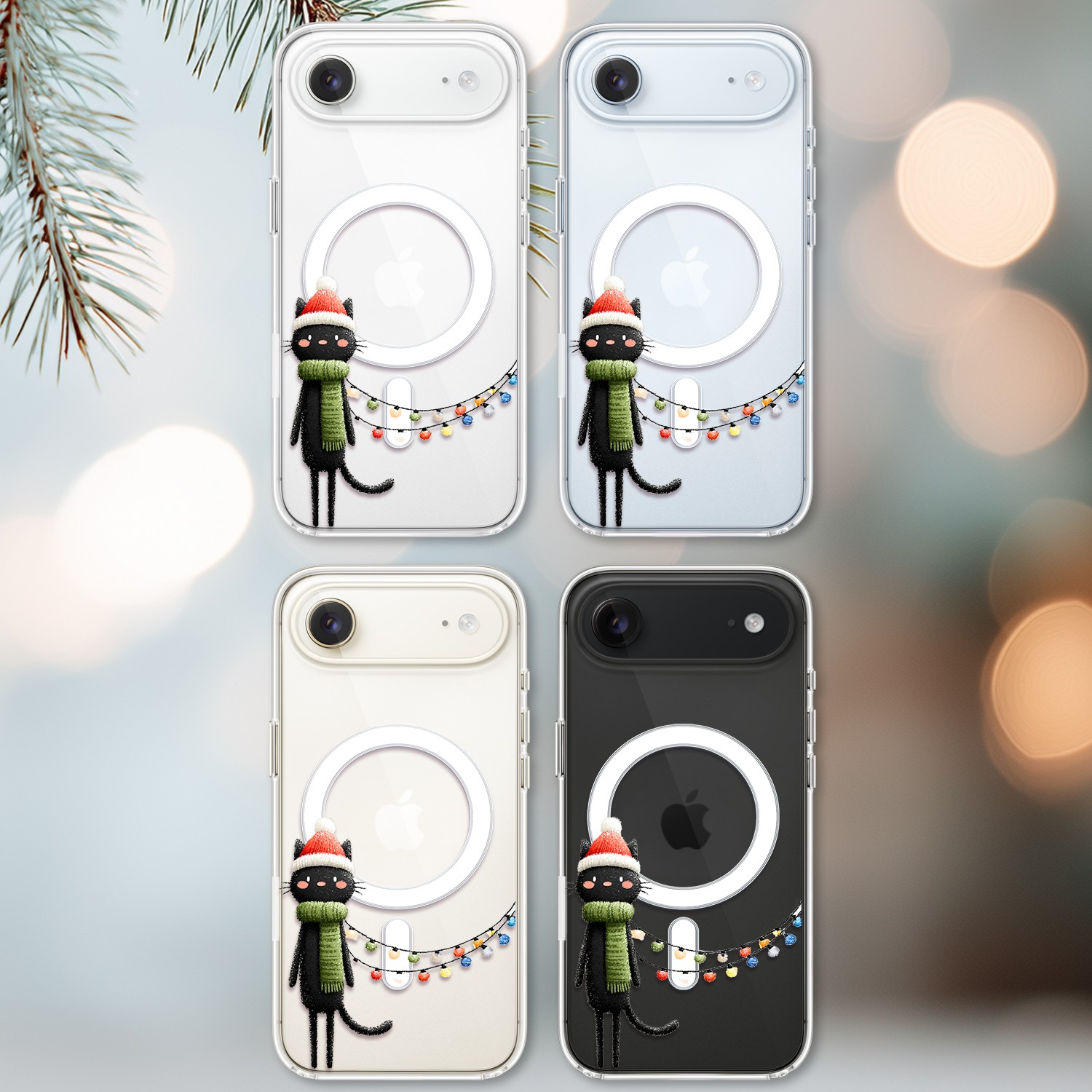 Etui do iPhone Air z MagSafe, Przytulne święta, Kot przebrany za elfa, przeźroczyste2
