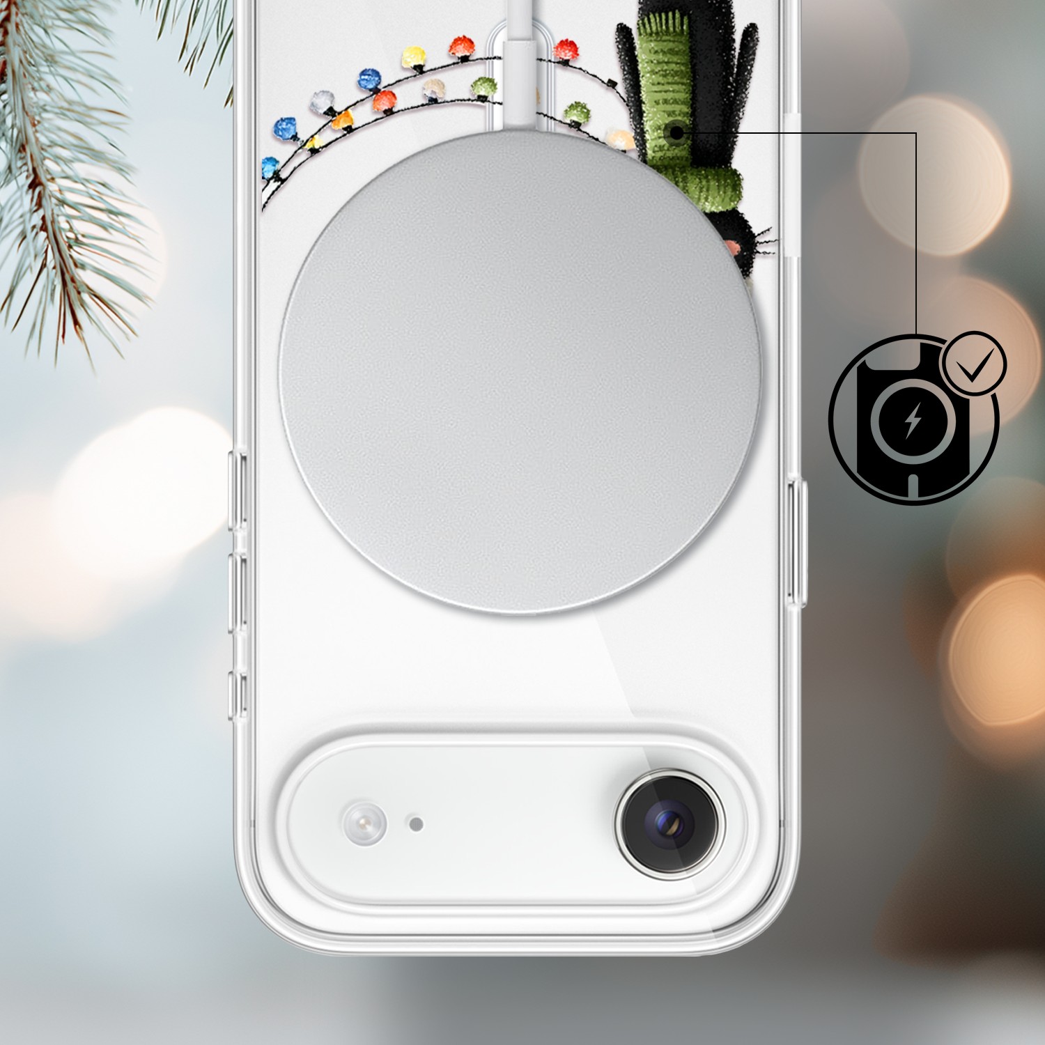 Etui do iPhone Air z MagSafe, Przytulne święta, Kot przebrany za elfa, przeźroczyste3