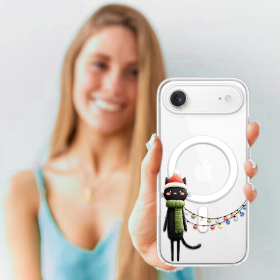 Etui do iPhone Air z MagSafe, Przytulne święta, Kot przebrany za elfa, przeźroczyste4