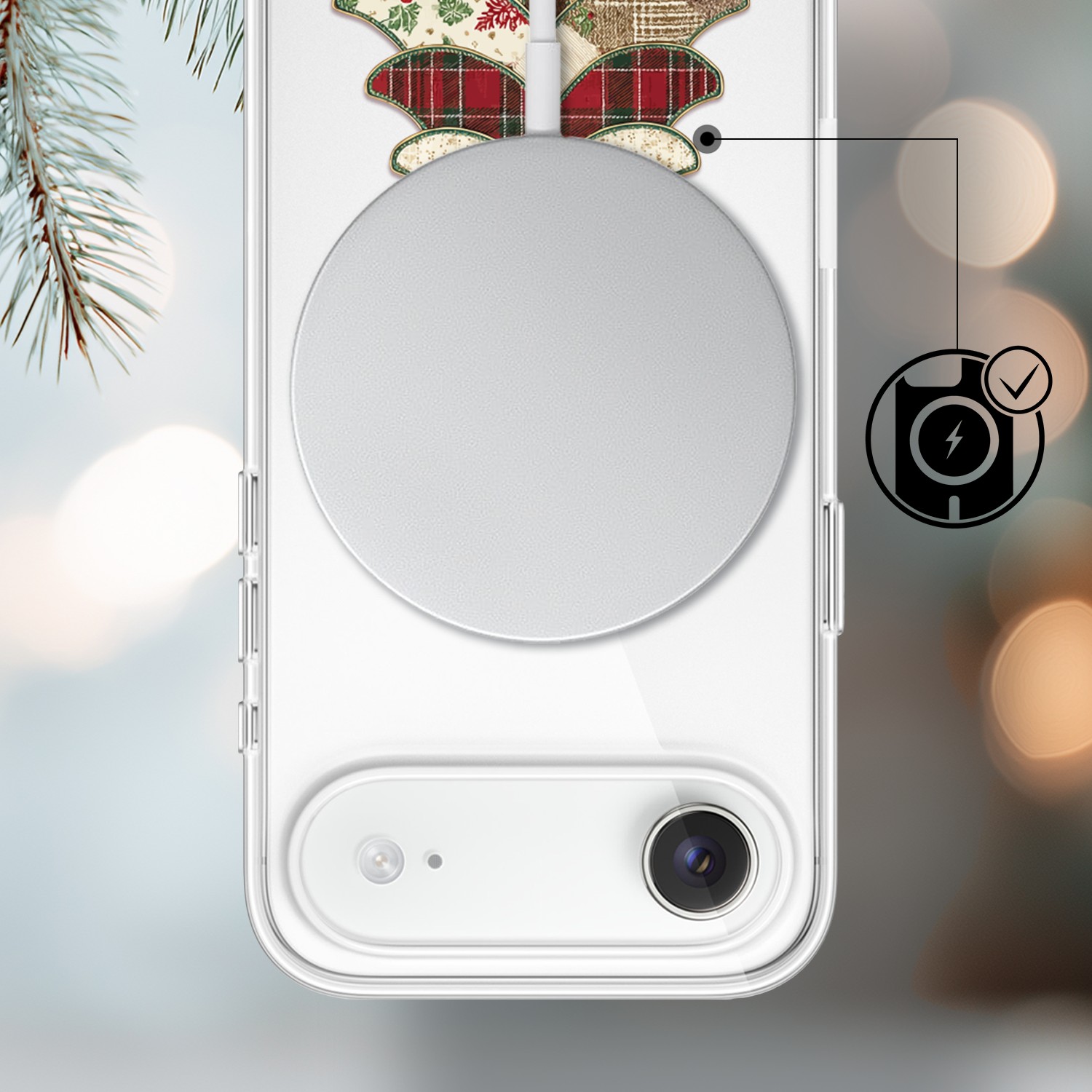 Etui do iPhone Air z MagSafe, Przytulne święta, Kraciasta choinka, przeźroczyste3