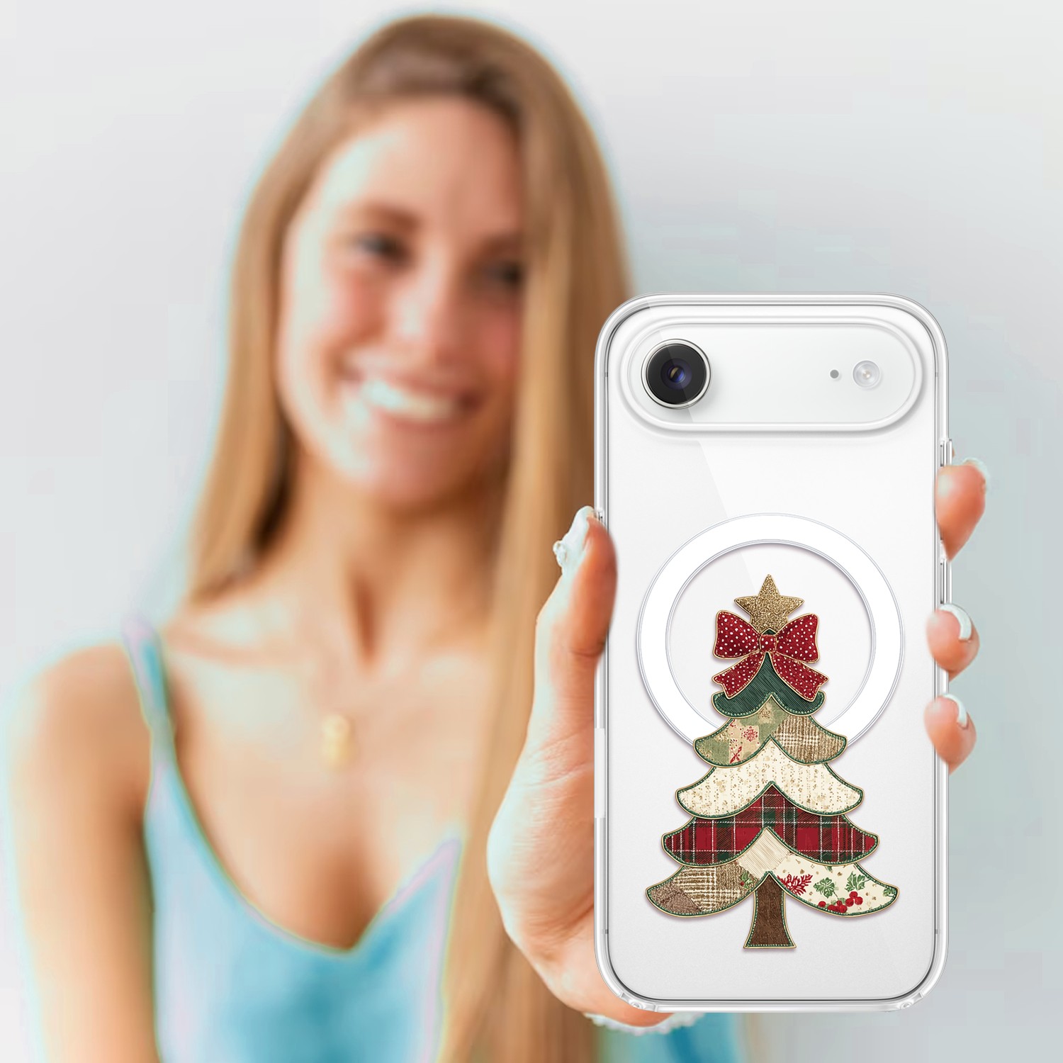 Etui do iPhone Air z MagSafe, Przytulne święta, Kraciasta choinka, przeźroczyste4