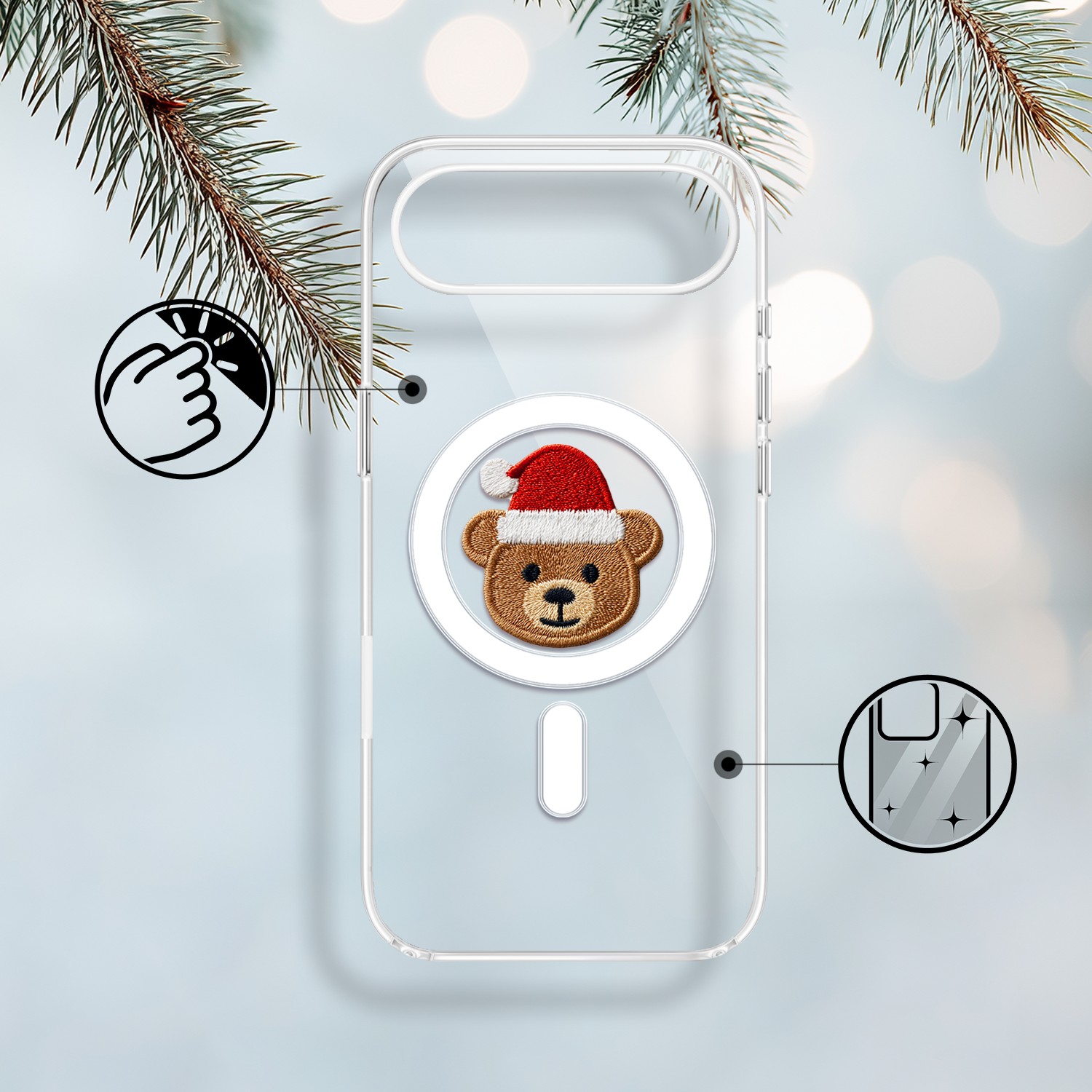 Etui do iPhone Air z MagSafe, Przytulne święta, Miś Mikołajek, przeźroczyste1