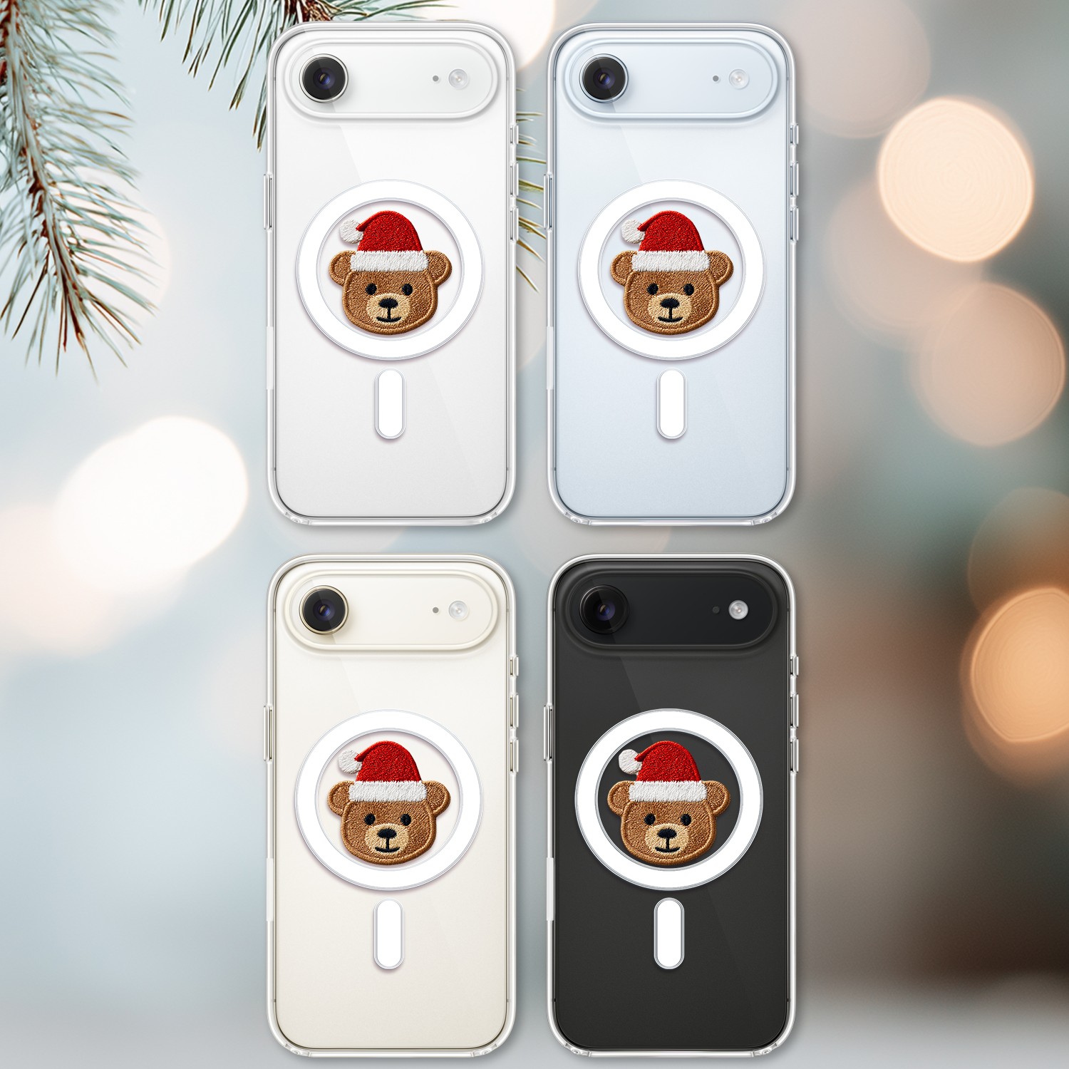 Etui do iPhone Air z MagSafe, Przytulne święta, Miś Mikołajek, przeźroczyste2