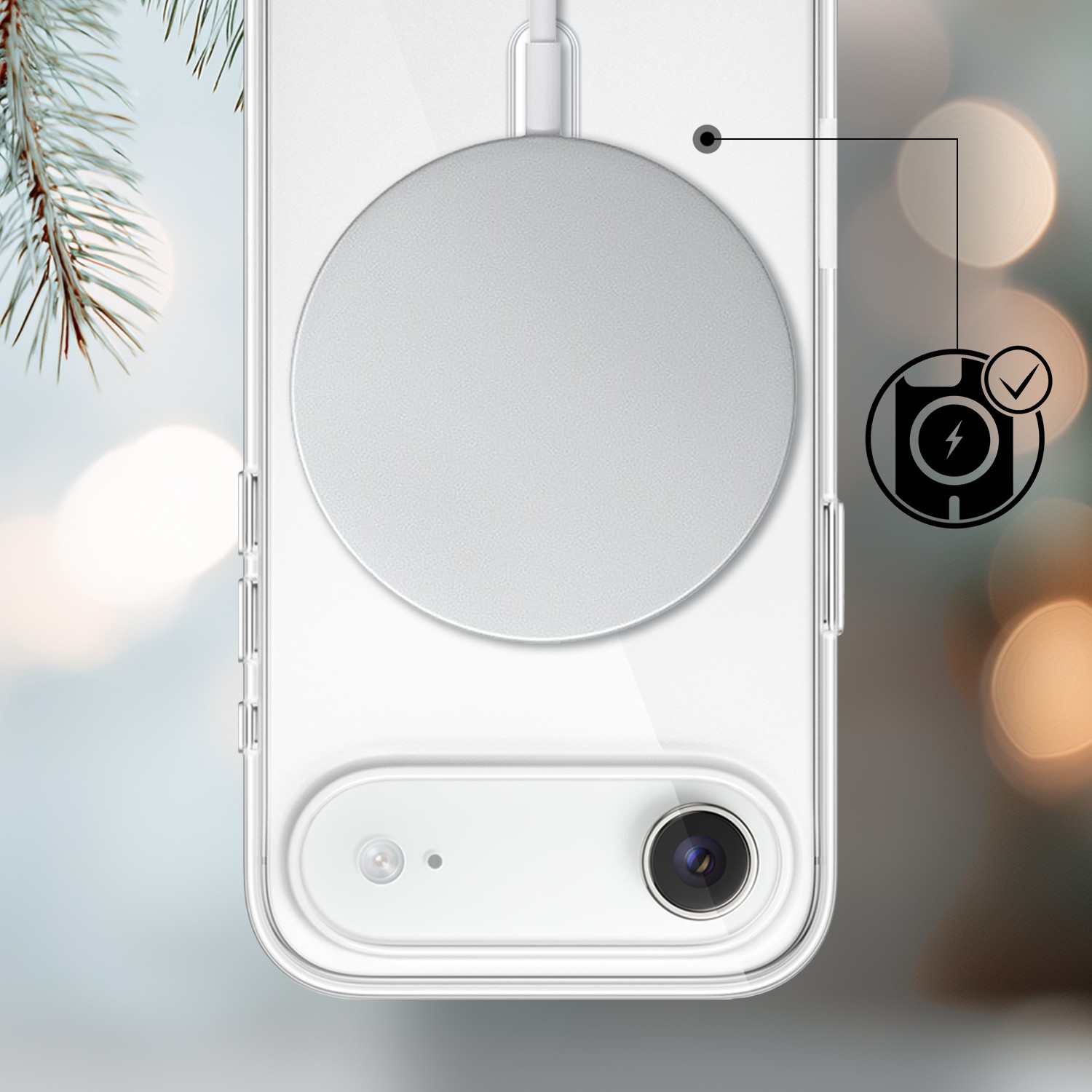 Etui do iPhone Air z MagSafe, Przytulne święta, Miś Mikołajek, przeźroczyste3