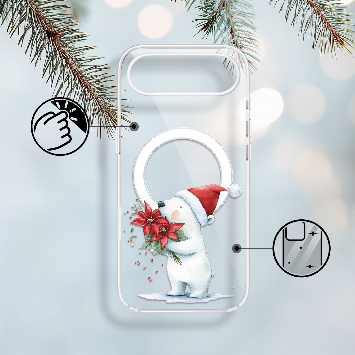 Etui do iPhone Air z MagSafe, Przytulne święta, Miś świąteczny, przeźroczyste1