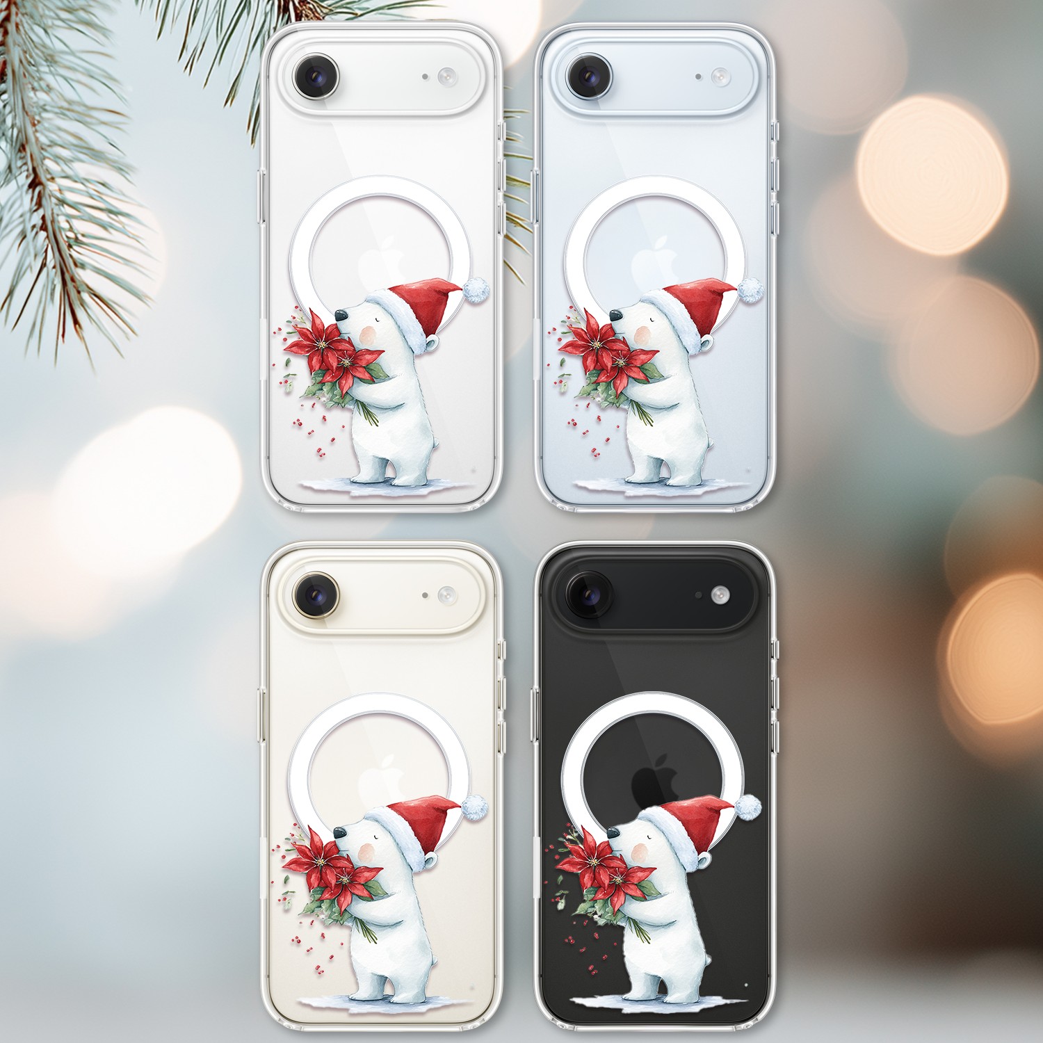 Etui do iPhone Air z MagSafe, Przytulne święta, Miś świąteczny, przeźroczyste2