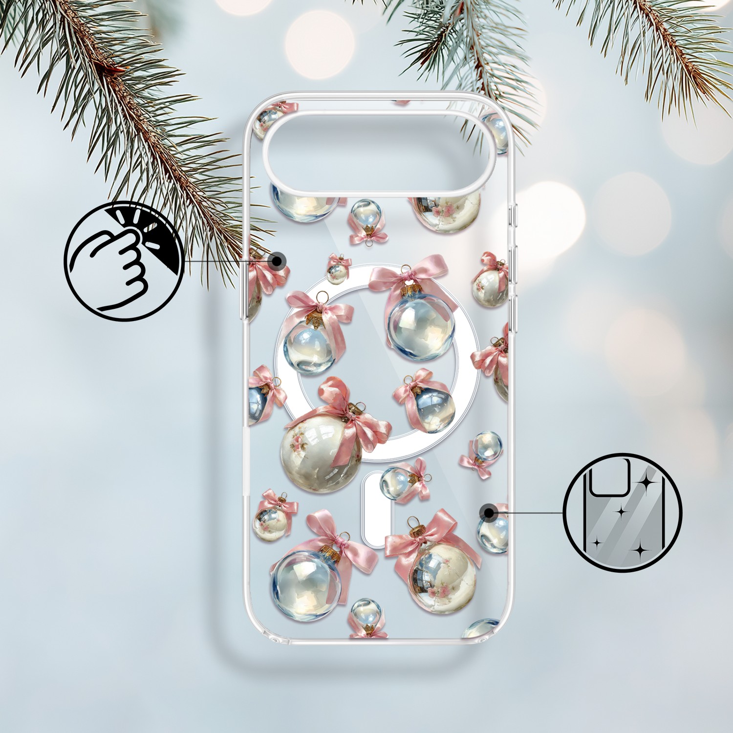 Etui do iPhone Air z MagSafe, Przytulne święta, Pastelowe bombki, przeźroczyste1