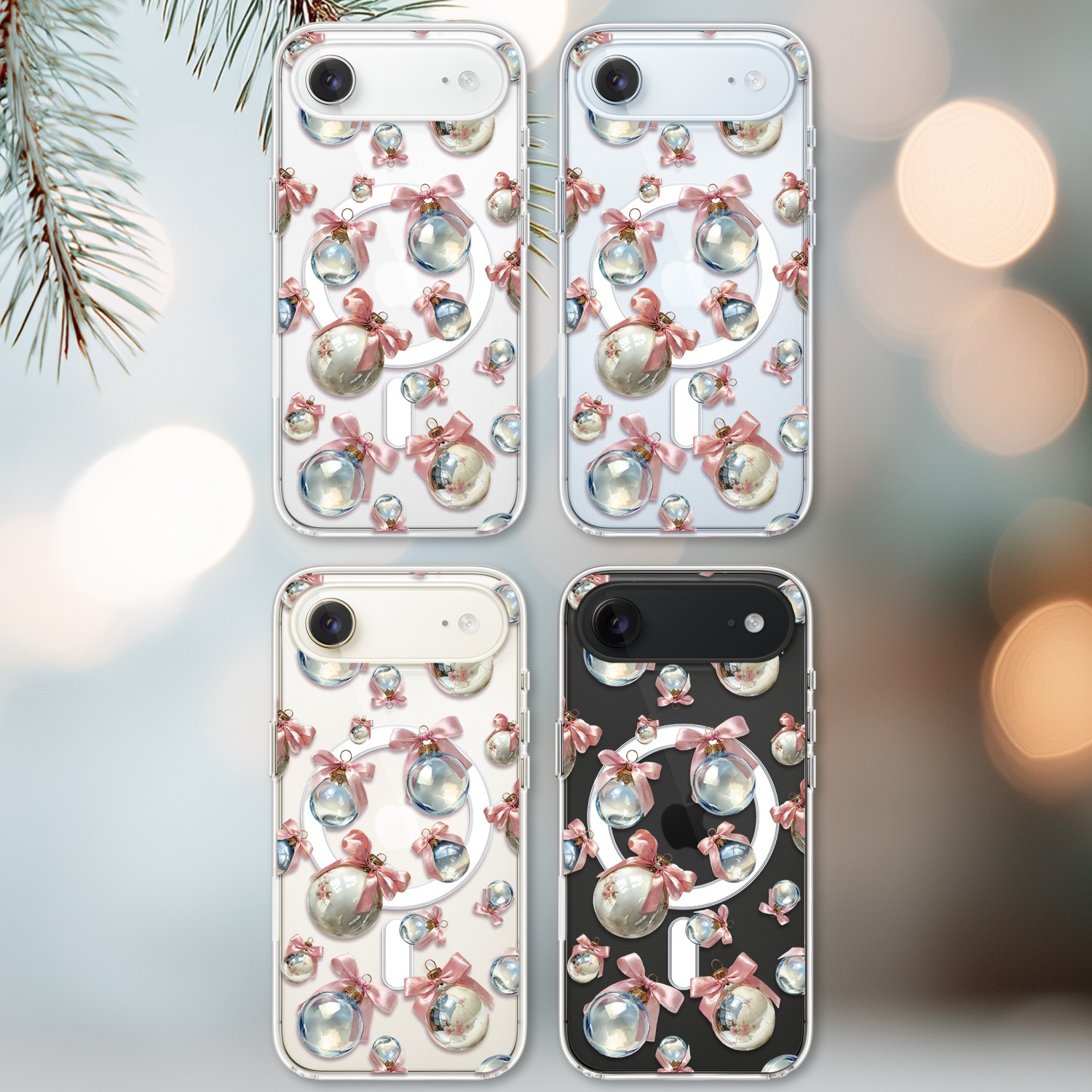 Etui do iPhone Air z MagSafe, Przytulne święta, Pastelowe bombki, przeźroczyste2