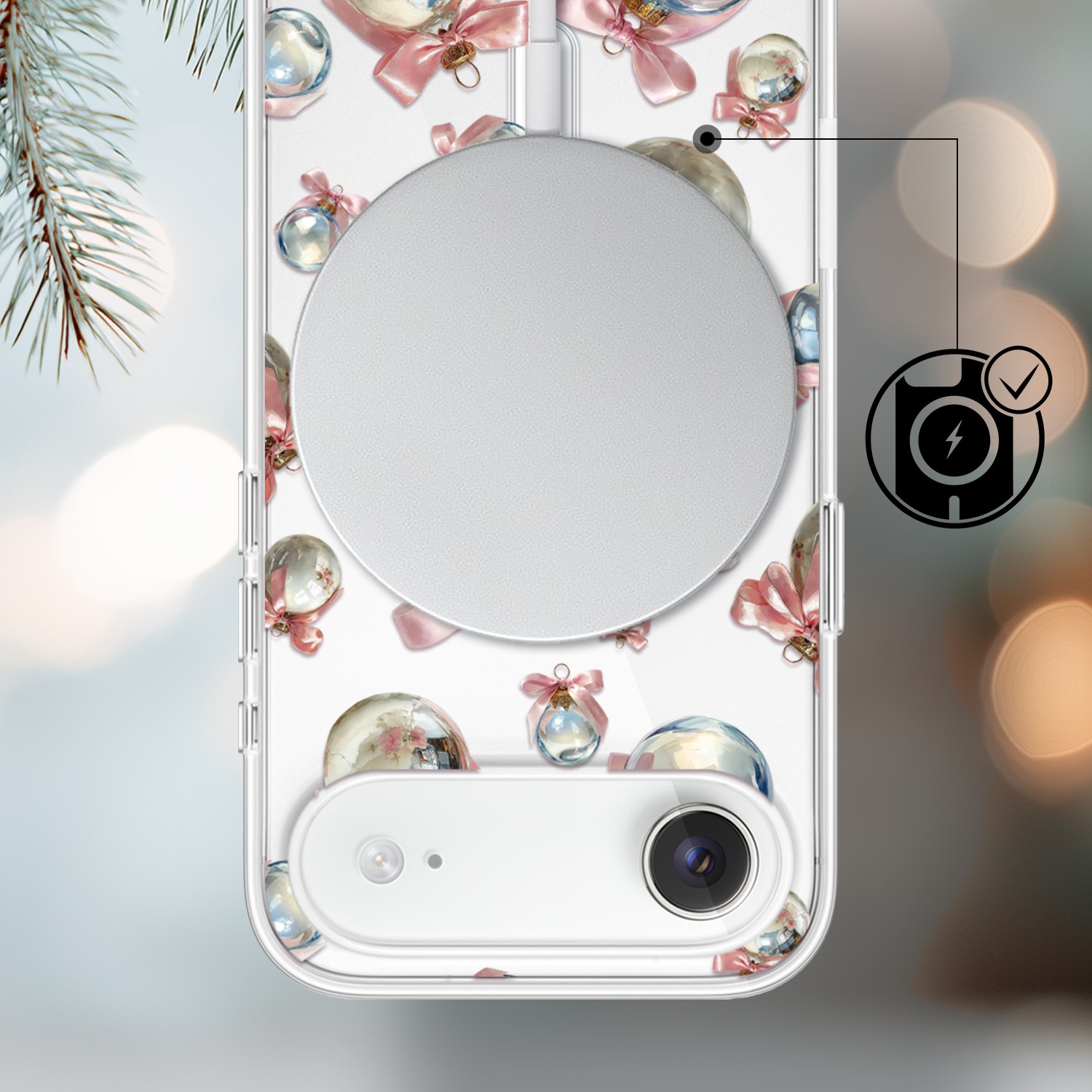 Etui do iPhone Air z MagSafe, Przytulne święta, Pastelowe bombki, przeźroczyste3