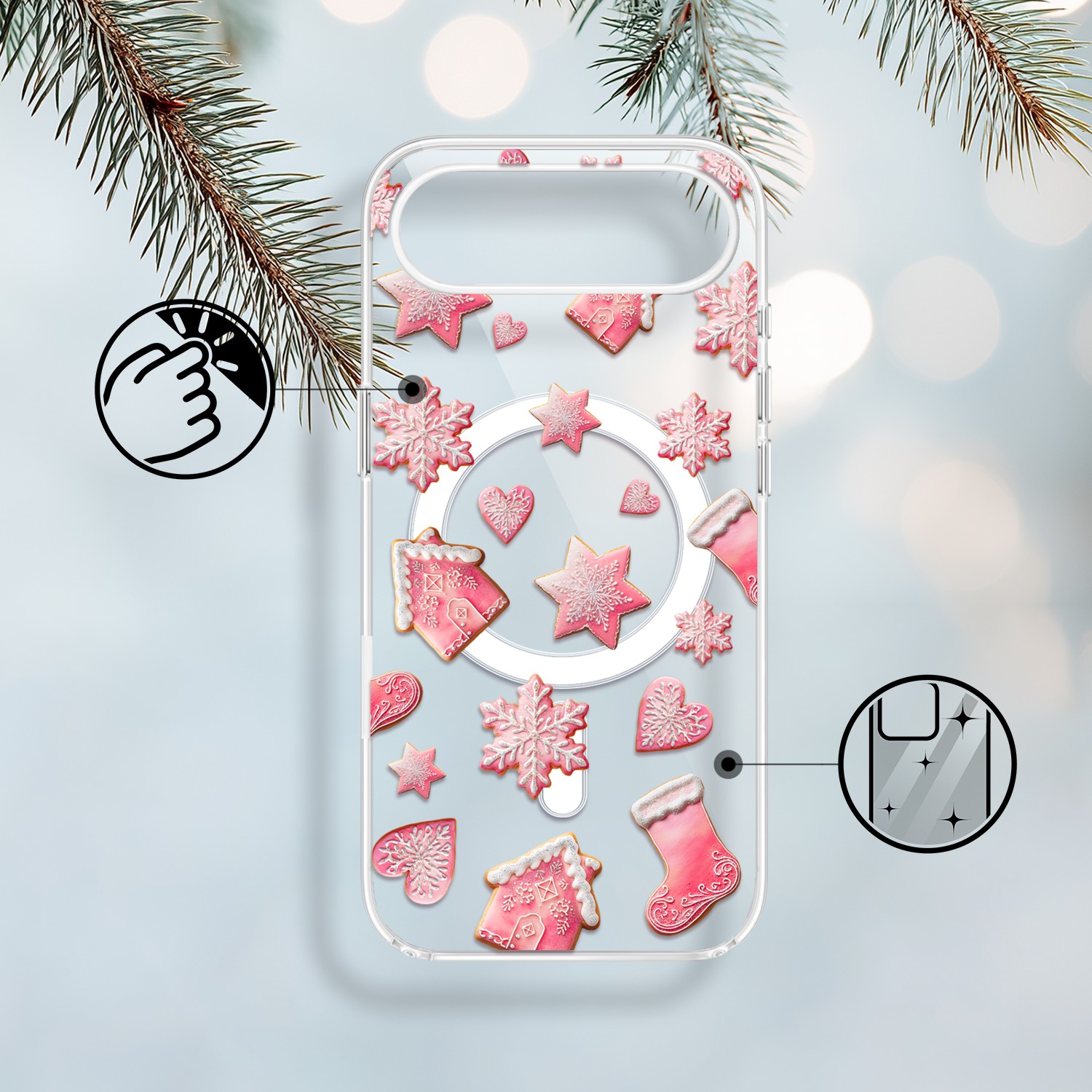 Etui do iPhone Air z MagSafe, Przytulne święta, Różowe pierniczki, przeźroczyste1