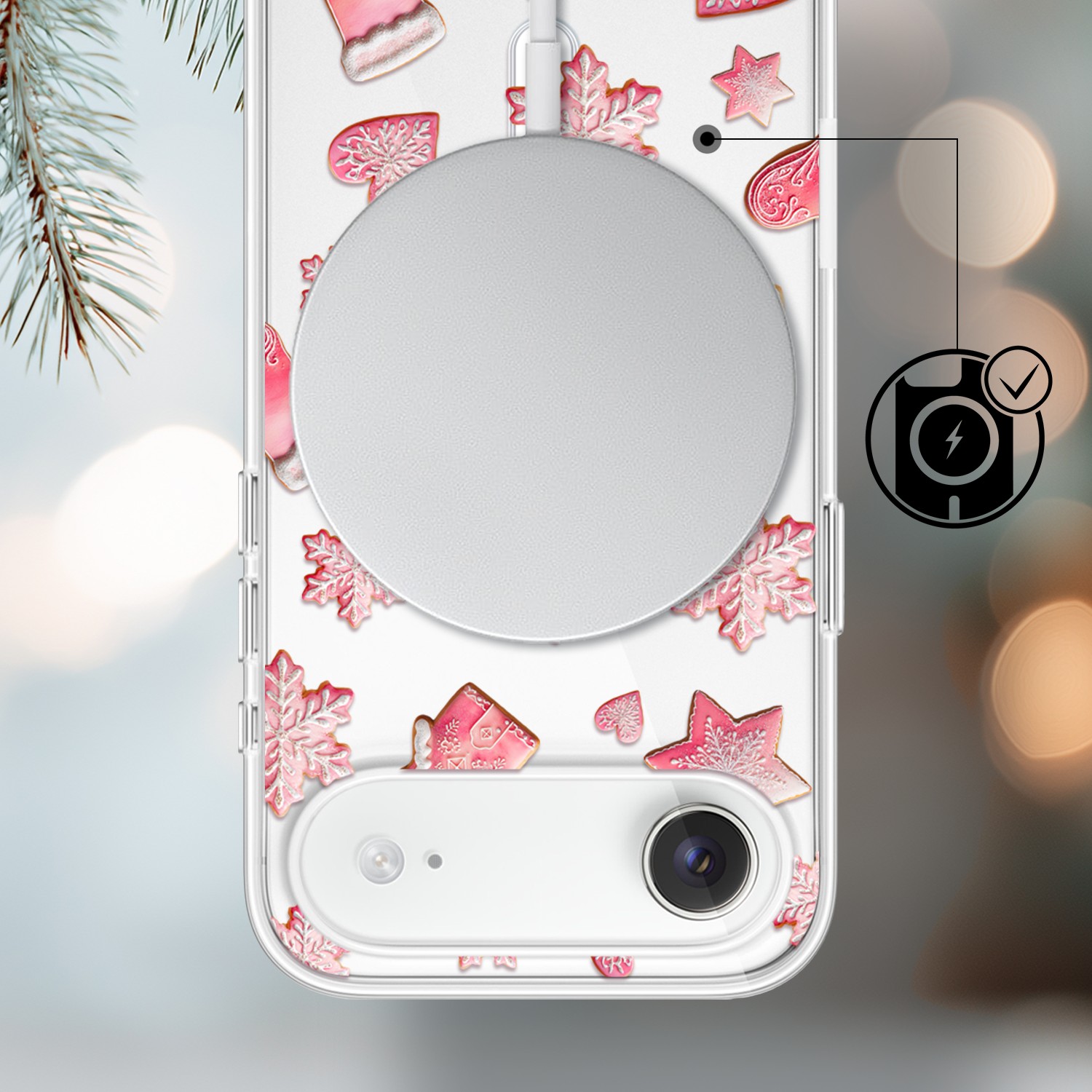Etui do iPhone Air z MagSafe, Przytulne święta, Różowe pierniczki, przeźroczyste3