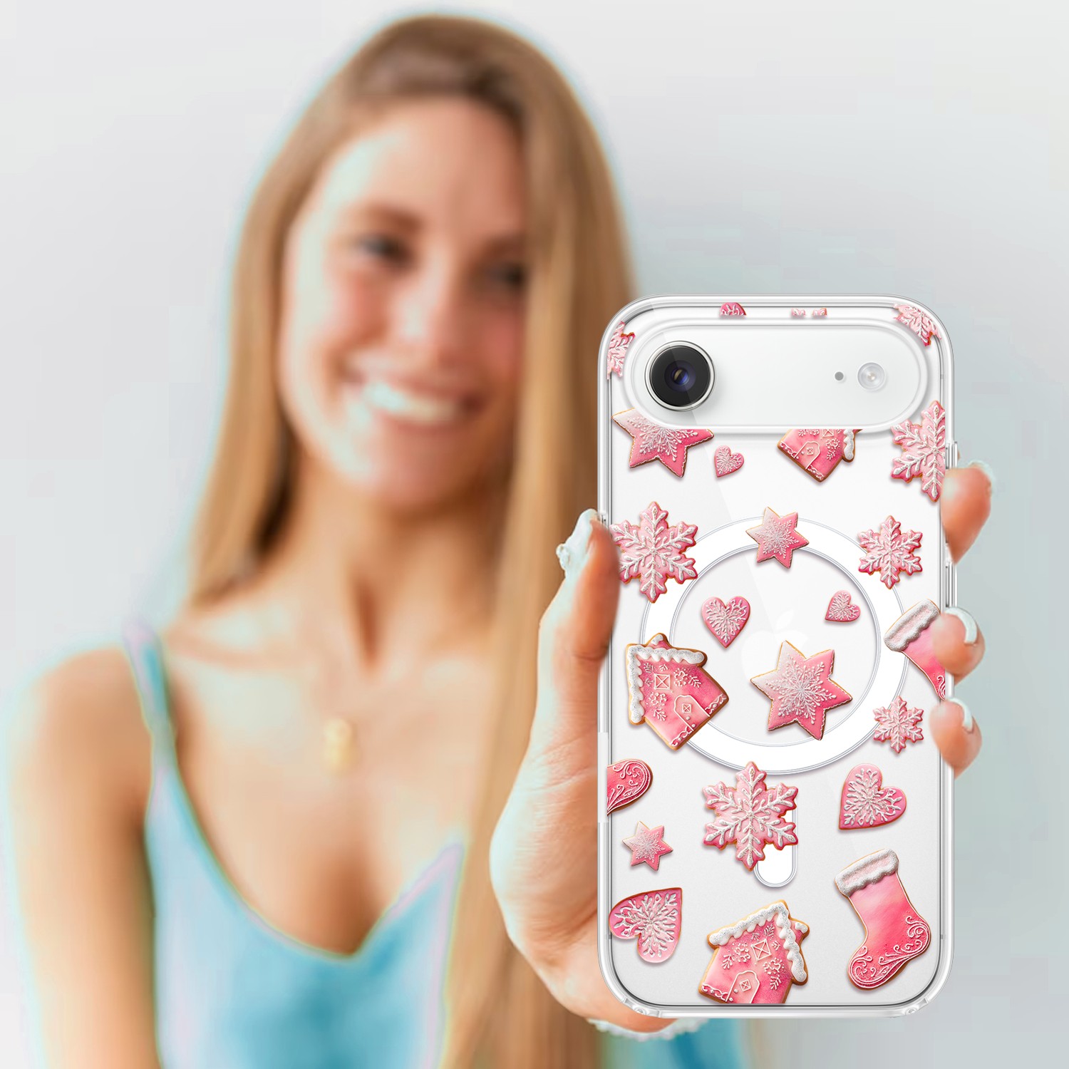 Etui do iPhone Air z MagSafe, Przytulne święta, Różowe pierniczki, przeźroczyste4