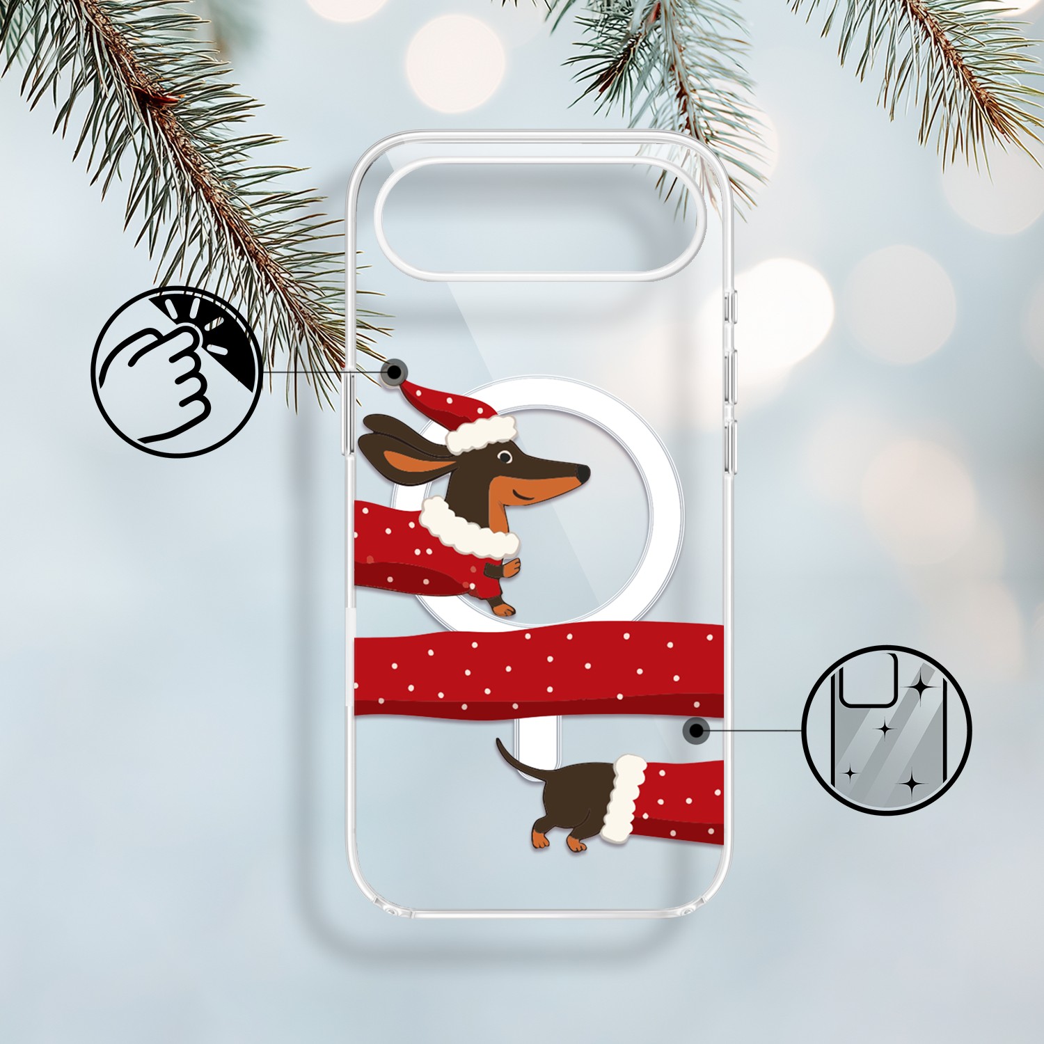 Etui do iPhone Air z MagSafe, Przytulne święta, Świąteczny jamnik, przeźroczyste1