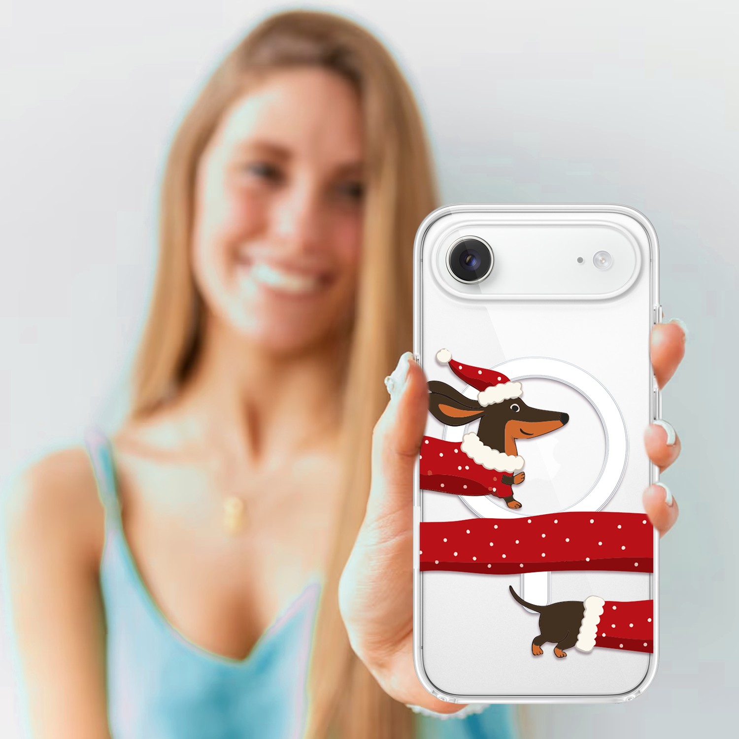 Etui do iPhone Air z MagSafe, Przytulne święta, Świąteczny jamnik, przeźroczyste4