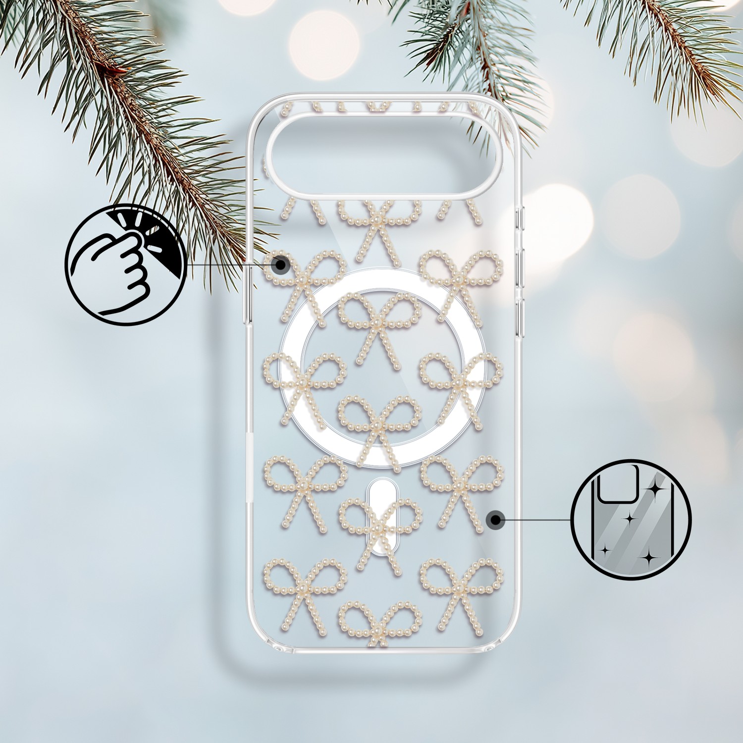 Etui do iPhone Air z MagSafe, Przytulne święta, Złote kokardki, przeźroczyste1