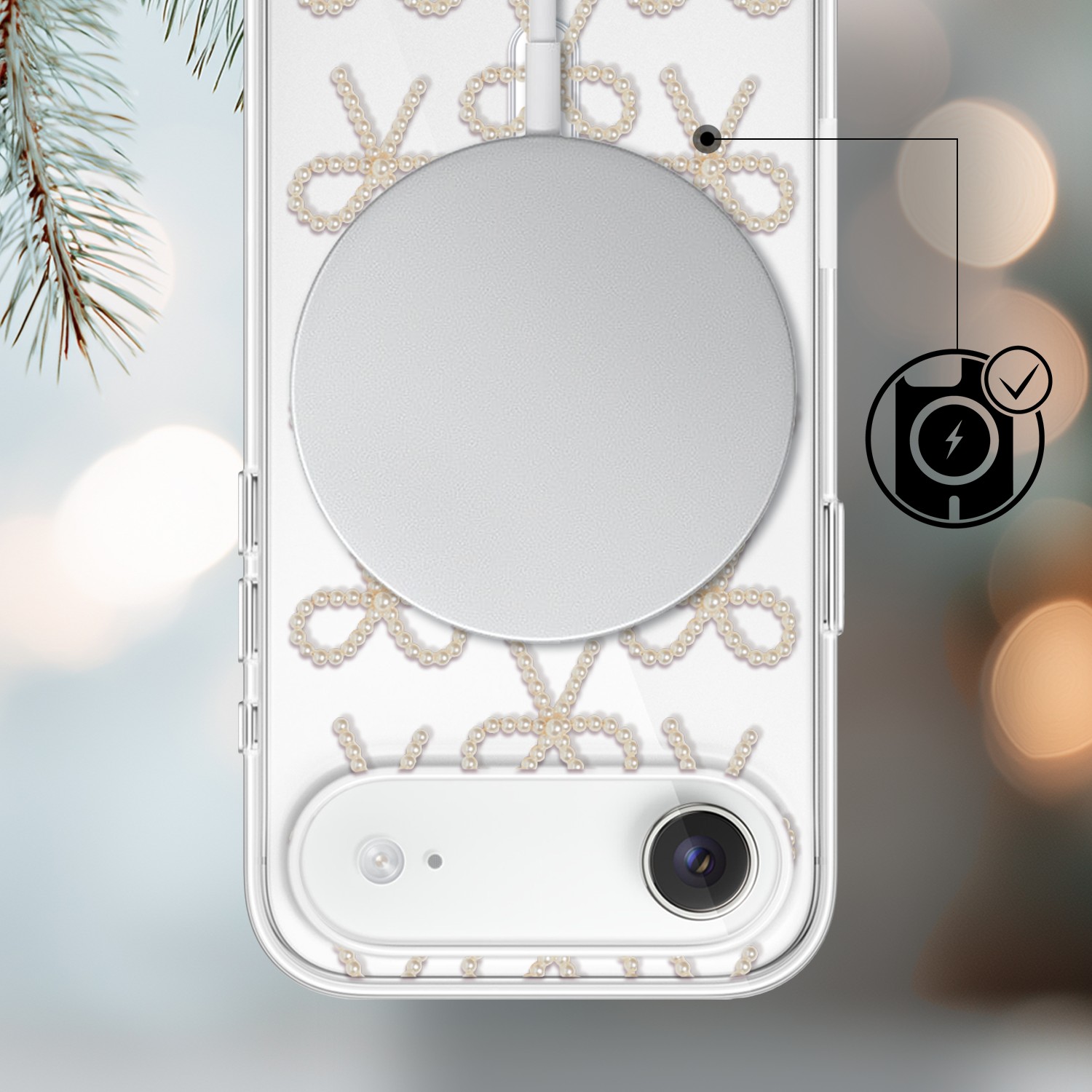 Etui do iPhone Air z MagSafe, Przytulne święta, Złote kokardki, przeźroczyste3