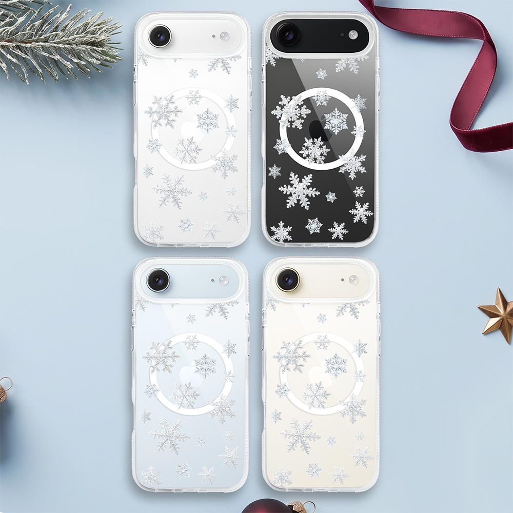 etui do iphone air z magsafe, zimowa magia, delikatne płatki śniegu, przeźroczyste